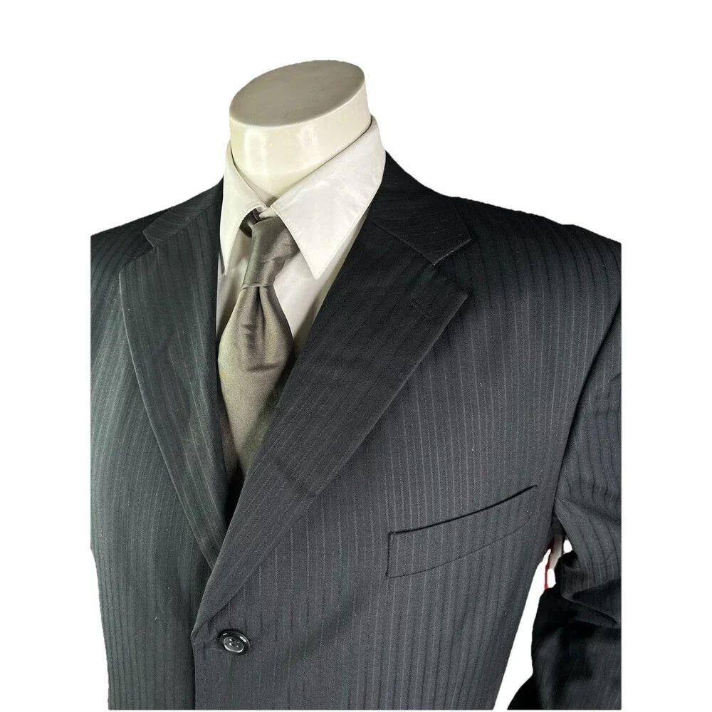 Caravelli Striped Super 150s Gray Mens 2pc Suit Jacket Pants 42R 36x30